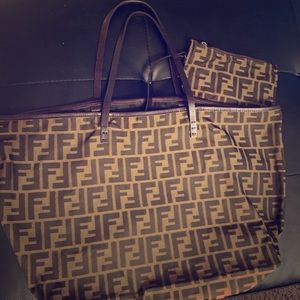 Authentic FENDI Sm Zucca Jacquard Tote Bag/Pouch